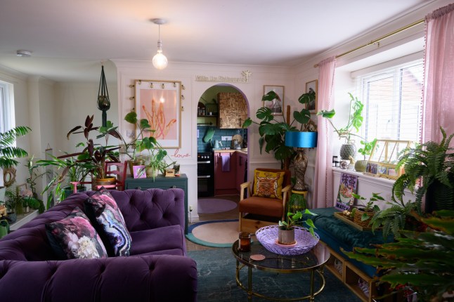 Interior designer Evelyn Lindley inside her one-bedroom flat in Marden, Kent.