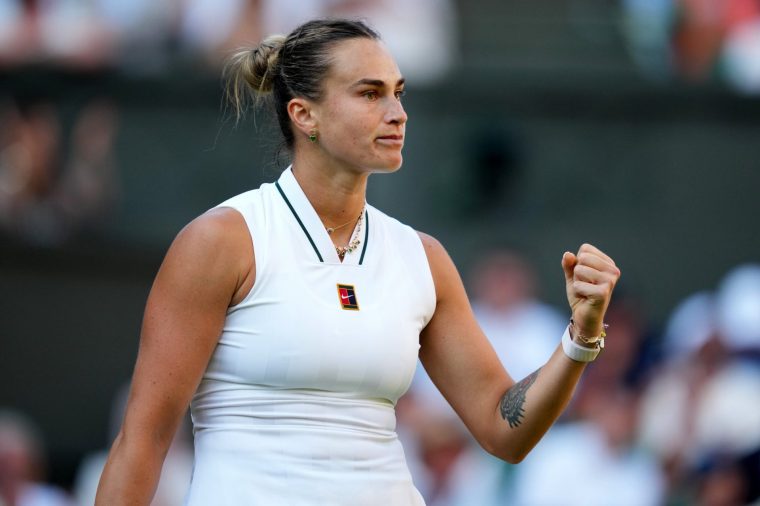 LONDON, UNITED KINGDOM - JULY 3: Aryna Sabalenka of Belarus during Day Five of the The Championships - Wimbledon 2026 at All England Lawn Tennis and Croquet Club on July 3, 2026 in London, England. (Photo by Marleen Fouchier/BSR Agency/Getty Images)
