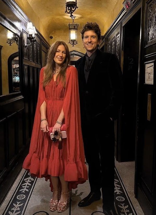 Greg James and his wife Bella Mackie FROM: Instagram WITHOUT PERMISSION. MoL caption: Greg James has confirmed he attended Taylor Swift and Travis Kelce's wedding after revealing he was battling the 'world's greatest hangover'