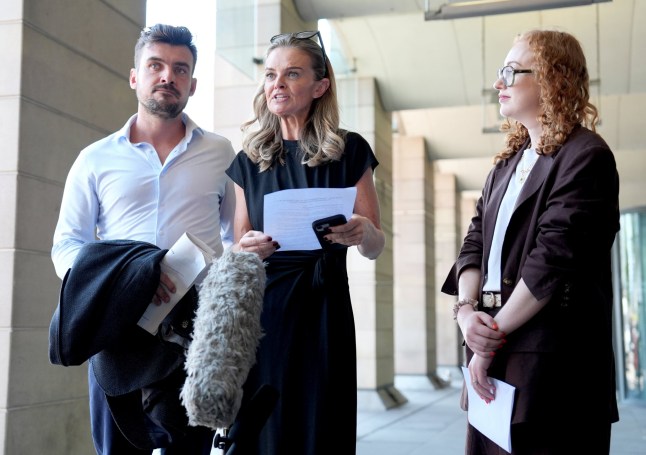 Laura Enston (centre), the granddaughter of Ruth Ellis, makes a statement to media outside Portcullis House at the Houses of Parliament, Westminster, after the King accepted the Government's advice to grant Ruth, the last woman to be executed in the United Kingdom, a conditional pardon. Ms Ellis was executed on July 13 1955 after being convicted of murdering David Blakely. Picture date: Wednesday July 8, 2026. PA Photo. Photo credit should read: Annabel Lee-Ellis/PA Wire