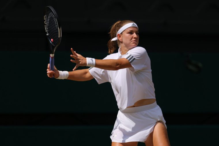 LONDON, ENGLAND - JULY 9: Karolina Muchova (CZE) against Coco Gauff (USA) on day eleven of The Championships Wimbledon 2026 at All England Lawn Tennis and Croquet Club on July 9, 2026 in London, England. (Photo by Shaun Brooks - CameraSport via Getty Images)
