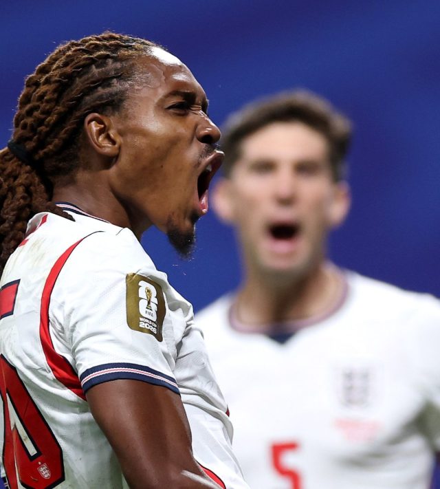 ATLANTA, GEORGIA - JULY 15: Djed Spence #25 of England reacts after making a stop against Giuliano Simeone #17 of Argentina during the FIFA World Cup 2026 Semi Final match between England and Argentina at Atlanta Stadium on July 15, 2026 in Atlanta, Georgia. (Photo by Patrick Smith - FIFA/FIFA via Getty Images)
