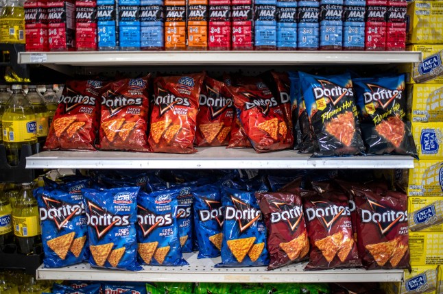 Bags of PepsiCo Inc.'s Doritos branded chips at a store in Austin, Texas, US, on Tuesday, July 7, 2026. PepsiCo is scheduled to release earnings figures on July 9. Photographer: Sergio Flores/Bloomberg via Getty Images