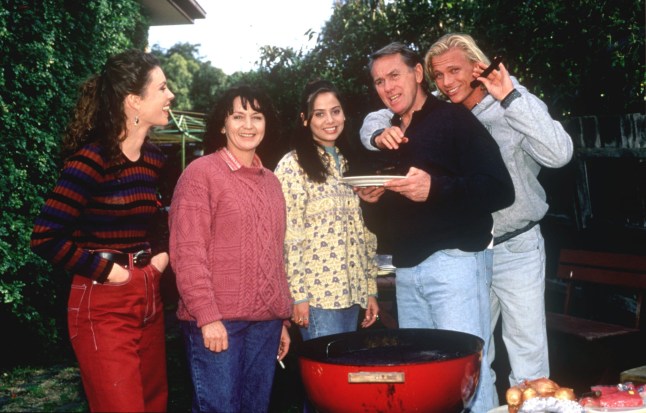 Editorial use only. No book publishing Mandatory Credit: Photo by Fremantle Media/Shutterstock (4889875b) L-R Rachel Blakely as Gaby Willis Sue Jones as Pam Willis Natalie Imbruglia as Beth Brennan Terence Donovan as Doug Willis Scott Micaelson as Brad Willis 'Neighbours' TV Programme. - 1991
