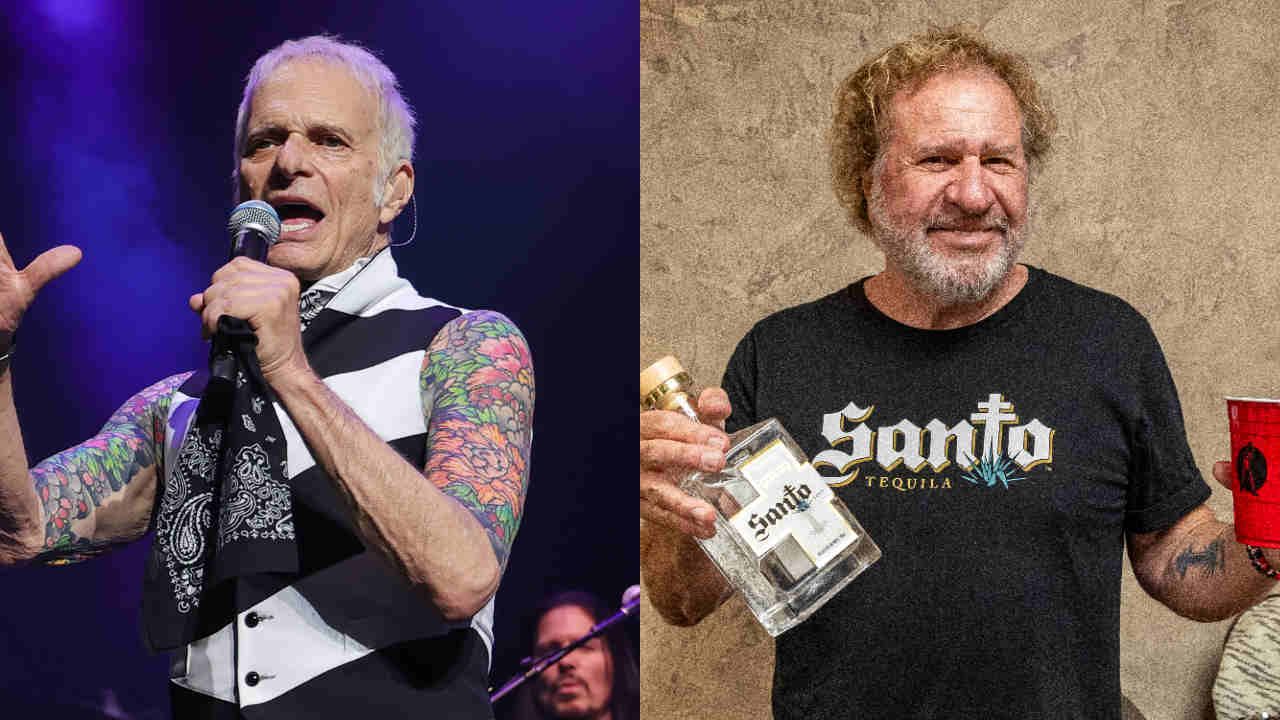David Lee Roth performing onstage and Sammy Hagar holding a bottle of Tequila