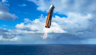 SpaceX Starship SN10 during a flight test over the ocean.