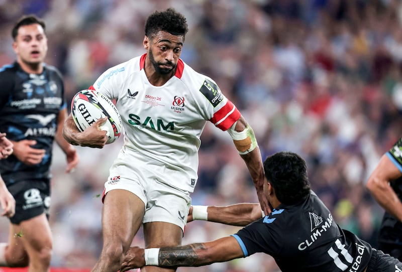 Ulster’s Robert Baloucoune evades the challenge of Montpellier's Donovan Taofifenua during the Challenge Cup final in Bilbao on May 22nd. Photograph: Dan Sheridan/Inpho