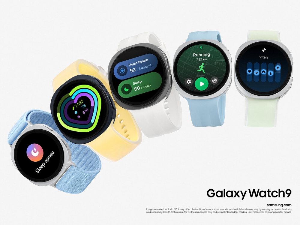 Galaxy Watch9 is available with different band materials and colors, including soft silicone and lightweight fabric options.