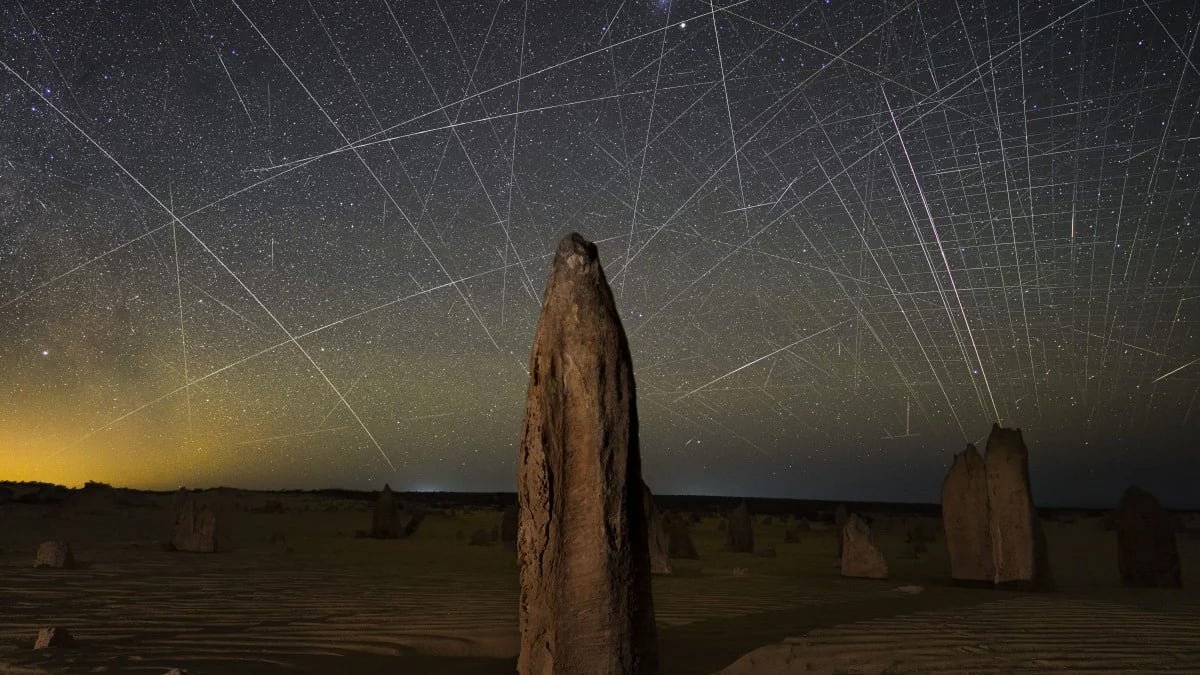 Satellite trails in the night sky