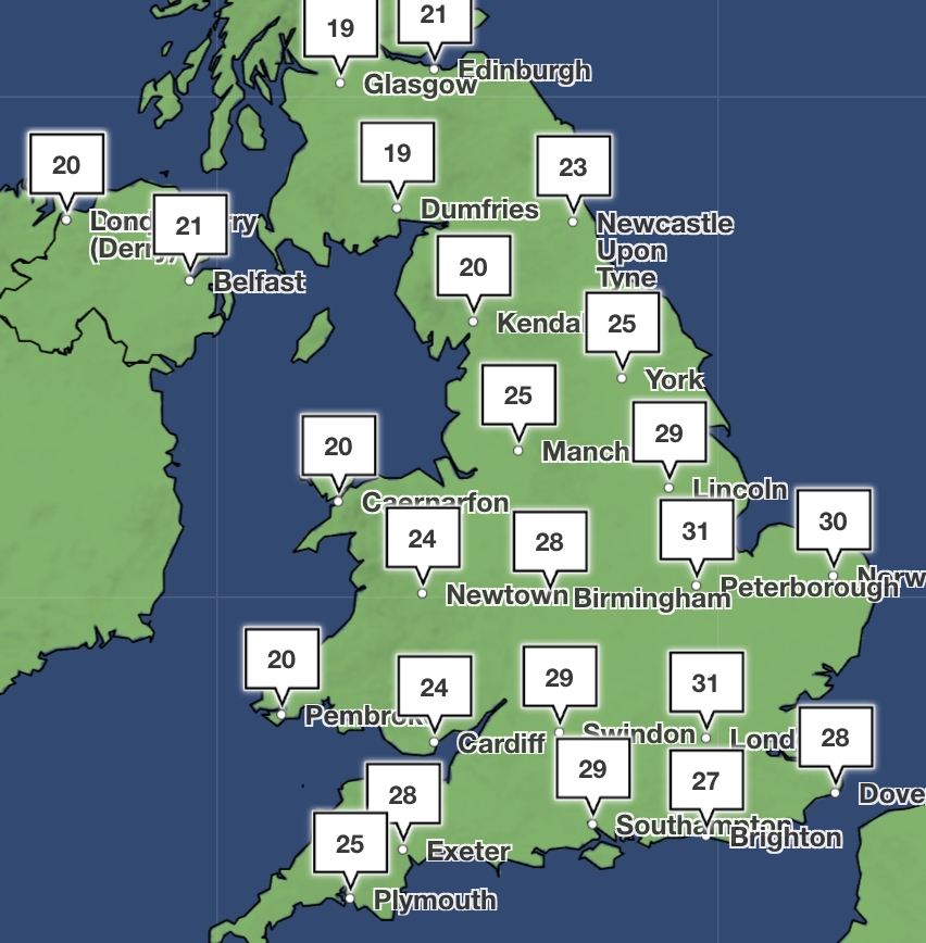 Temperatures will heat up by next week to 31C