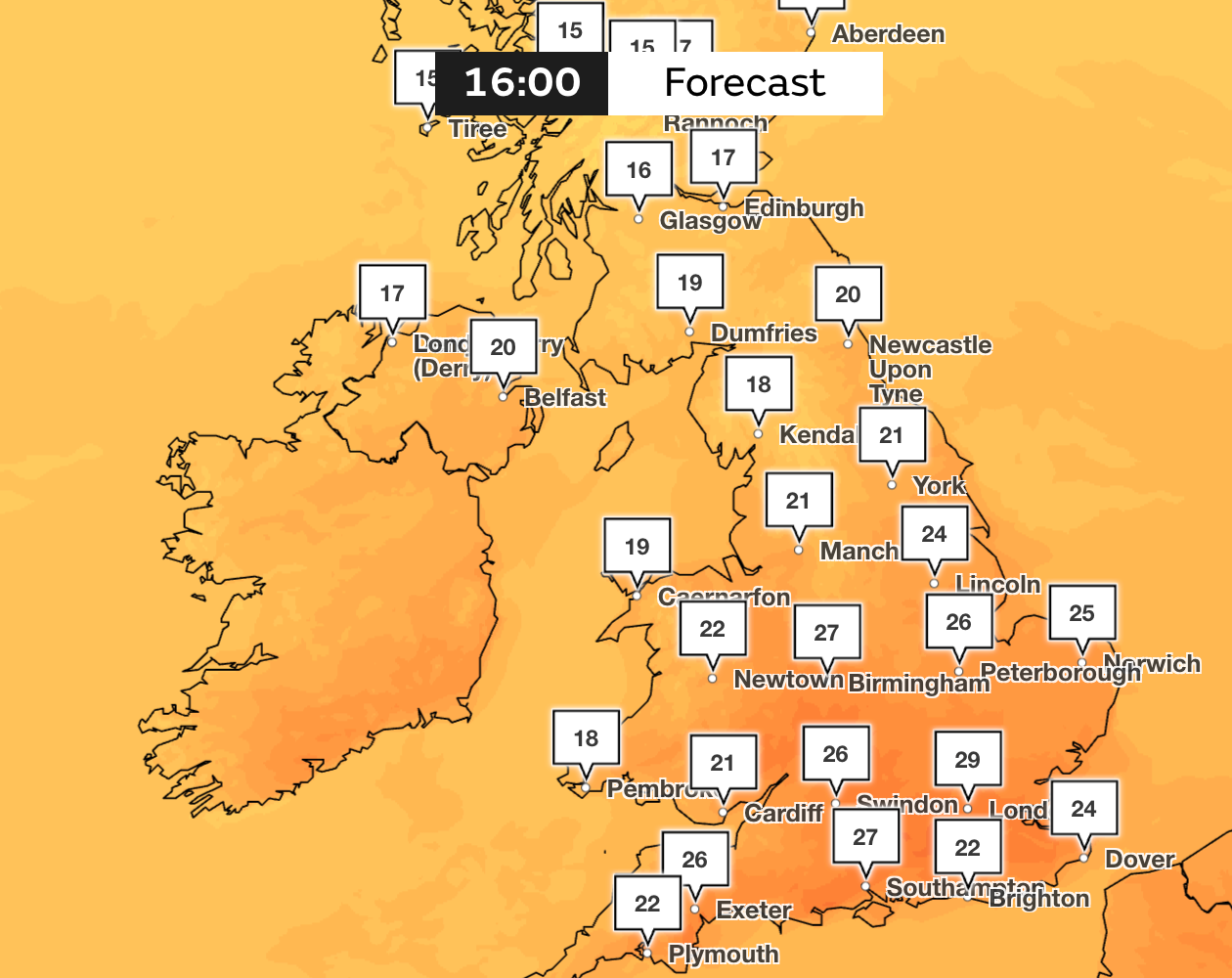 Highs of 29C are expected in London on Sunday