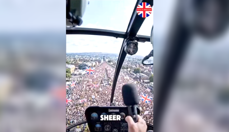 This AI generated video claims to show a large protest in central London