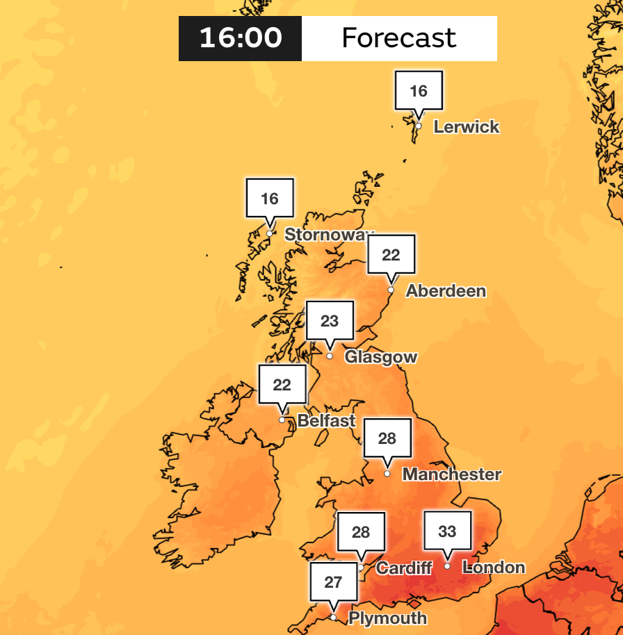 Highs of at least 33C are expected on Thursday in London