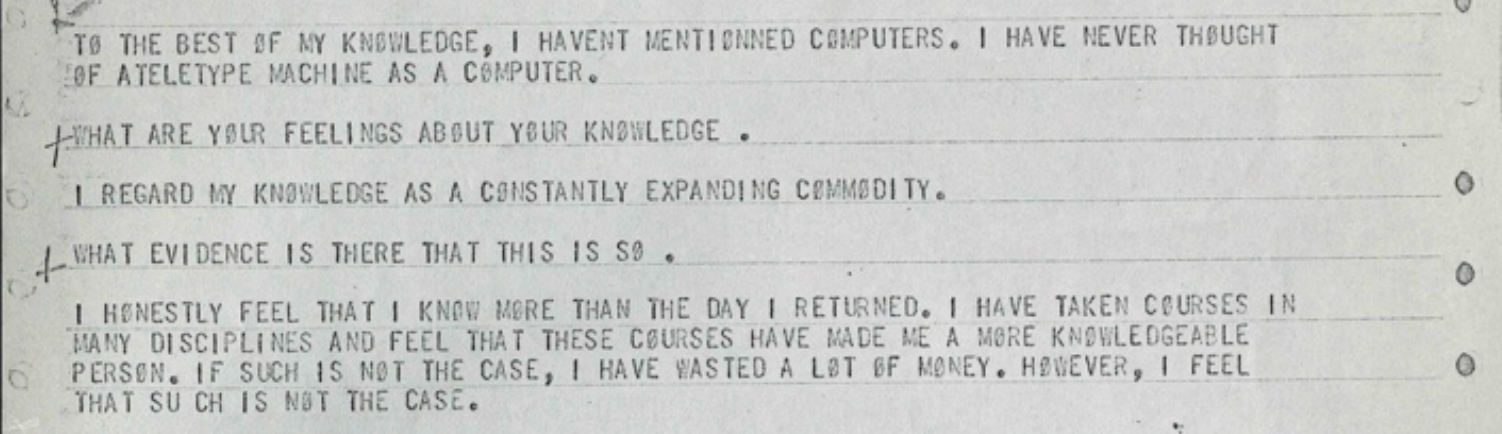 A clip from transcripts showing original conversations with ELIZA back in the Sixties