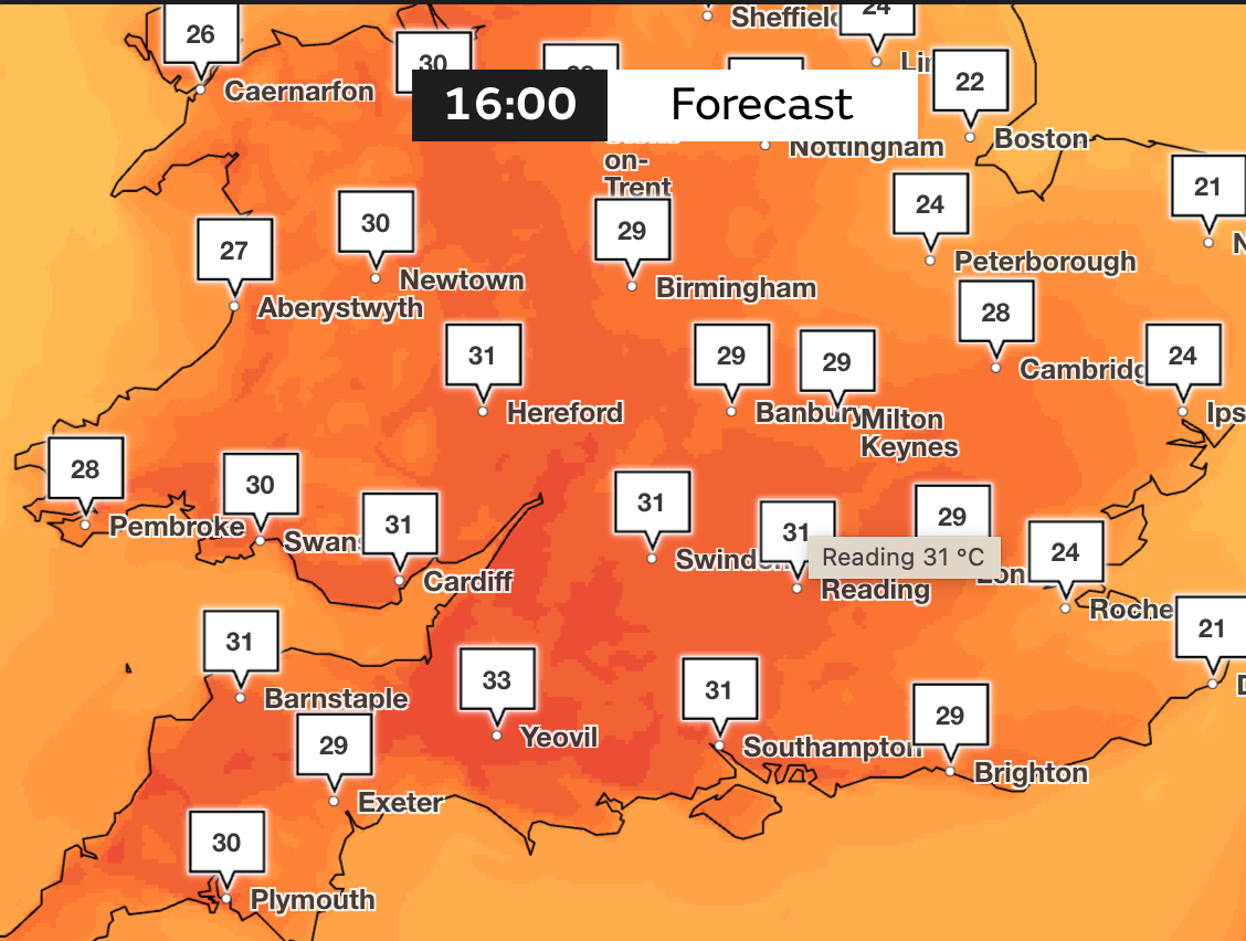 Temperatures to climb to 33C on Saturday in the South West