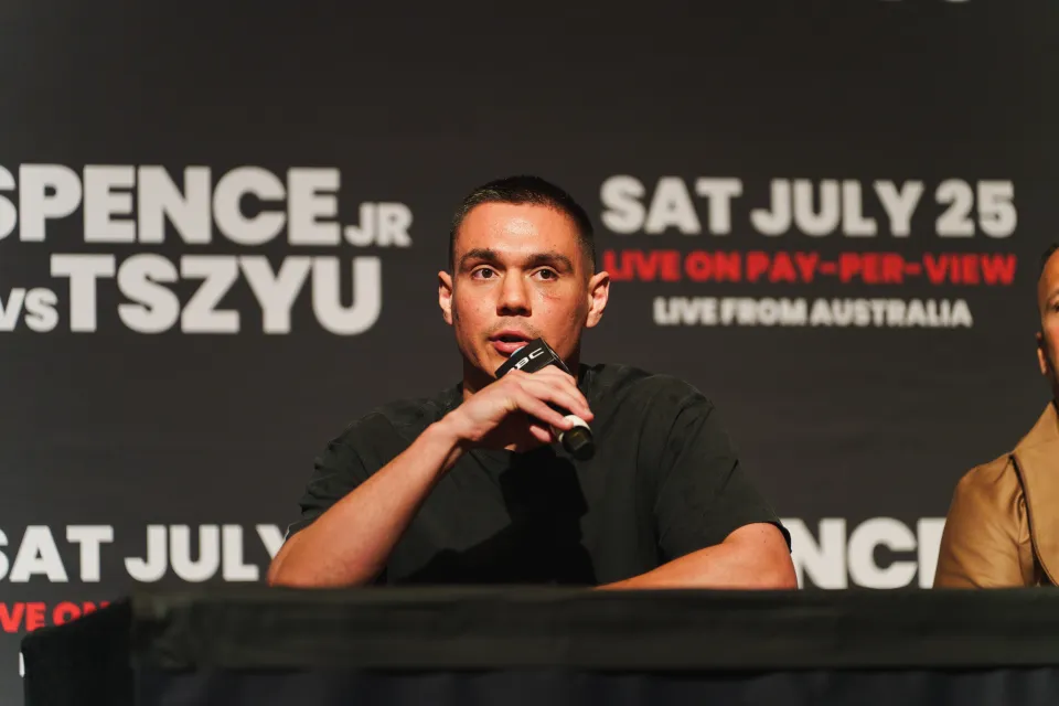 Tim Tszyu talking at a press conference