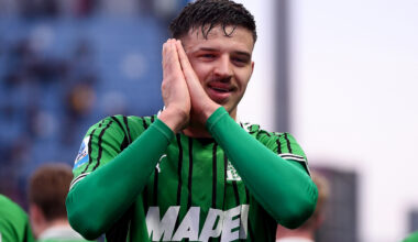 SASSUOLO, ITALY - DECEMBER 06: Tarik Muharemovic of US Sassuolo Calcio celebrates scoring his team