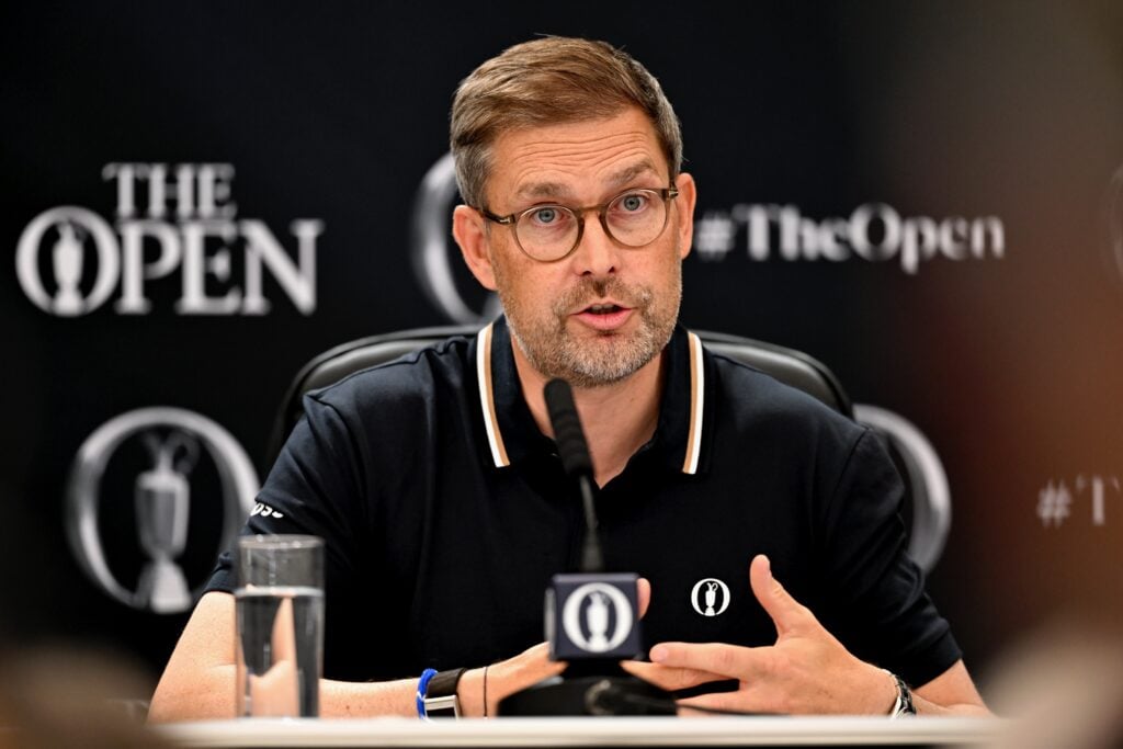 Mark Darbon, CEO of The R&A speaks to the media during a press conference prior to The 154th Open Championship at Royal Birkdale on July 15, 2026 in Southport, England. (Photo by Oisin Keniry/R&A/R&A via Getty Images)