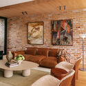 The Gentle House / the Stylesmiths - Interior Photography, Living Room, Sofa, Wood, Brick, Table, Lighting, Chair