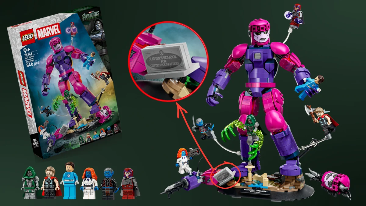 LEGO's new Doomsday set depicting an epic battle against Doom and a Sentry.