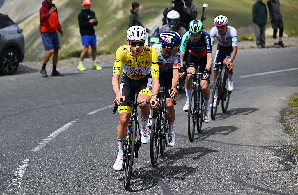 ALPE D&amp;apos;HUEZ, FRANCE - JULY 25: Tadej Pogacar of Slovenia and UAE Team Emirates - XRG - Yellow Leader Jersey competes climbing to the Col du Galibier (2642m) during the 113th Tour de France 2026, Stage 20 a 170.9km stage from Le Bourg d&amp;apos;Oisans to Alpe d&amp;apos;Huez 1842m / #UCIWT / on July 25, 2026 in Alpe d&amp;apos;Huez, France. (Photo by Dario Belingheri/Getty Images)