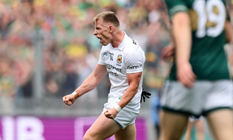 Mayo's Ryan O'Donoghue celebrates winning a free kick. Photograph: Ryan Byrne/Inpho