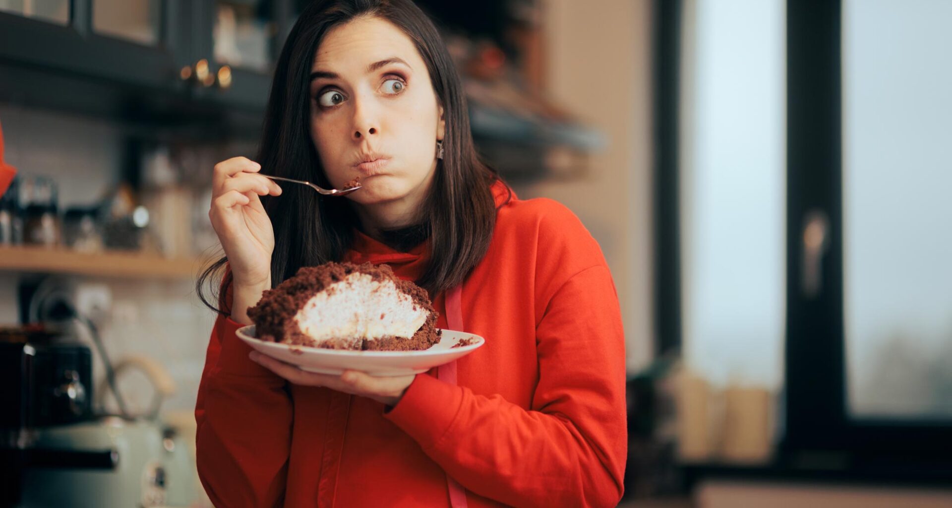 Woman Eating Cake Cheating Diet Hungry Cravings