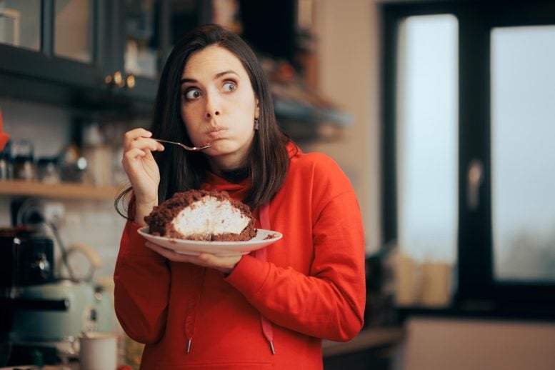 Woman Eating Cake Cheating Diet Hungry Cravings