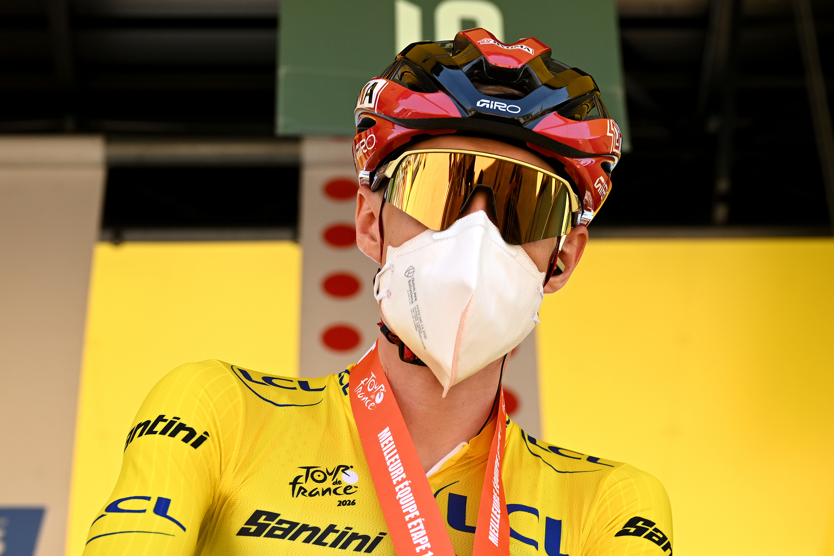 TARRAGONA, SPAIN - JULY 05: Jonas Vingegaard of Denmark and Team Visma | Lease a Bike - Yellow Leader Jersey prior to the 113th Tour de France 2026, Stage 2 a 168.5km stage from Tarragona to Barcelona 109m / #UCIWT / on July 05, 2026 in Tarragona, Spain. (Photo by Dario Belingheri/Getty Images)