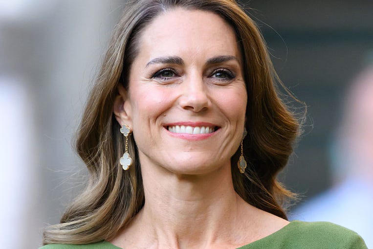 Celebrities Attend The Championships Wimbledon 2026 - Day 14 london, england july 12: catherine, princess of wales smiles ahead of the trophy presentation as she attends day fourteen of the 2026 wimbledon tennis championships at all england lawn tennis and croquet club on july 12, 2026 in london, england. (photo by karwai tang/wireimage)