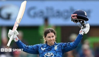 England batter Tammy Beaumont celebrates a century
