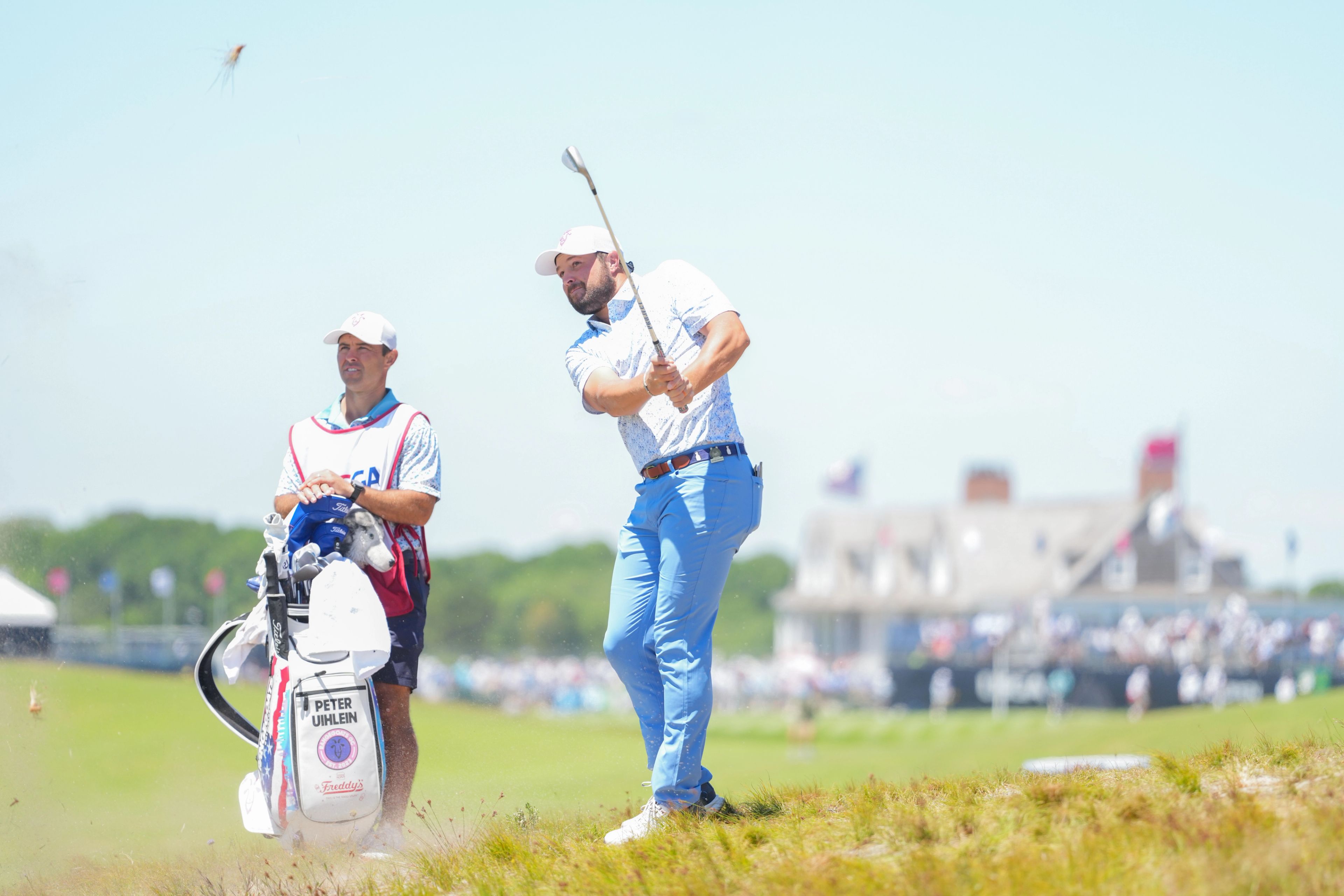 Peter Uihlein is seen hitting a shot at the U.S. Open in 2026.