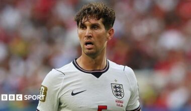 John Stones playing for England at the World Cup.