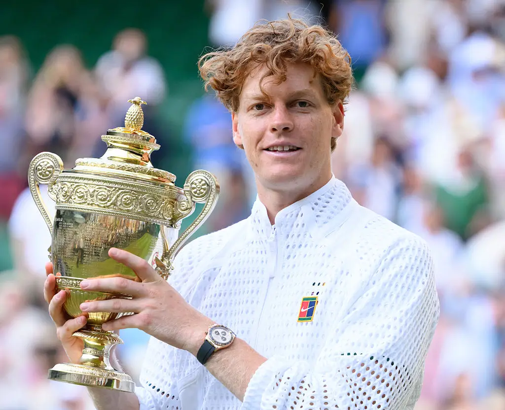 Jannik Sinner retained the Wimbledon trophy (Karwai Tang/WireImage)