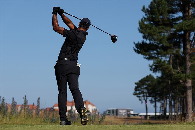 Aaron Rai fires a drive at the 2026 Genesis Scottish Open