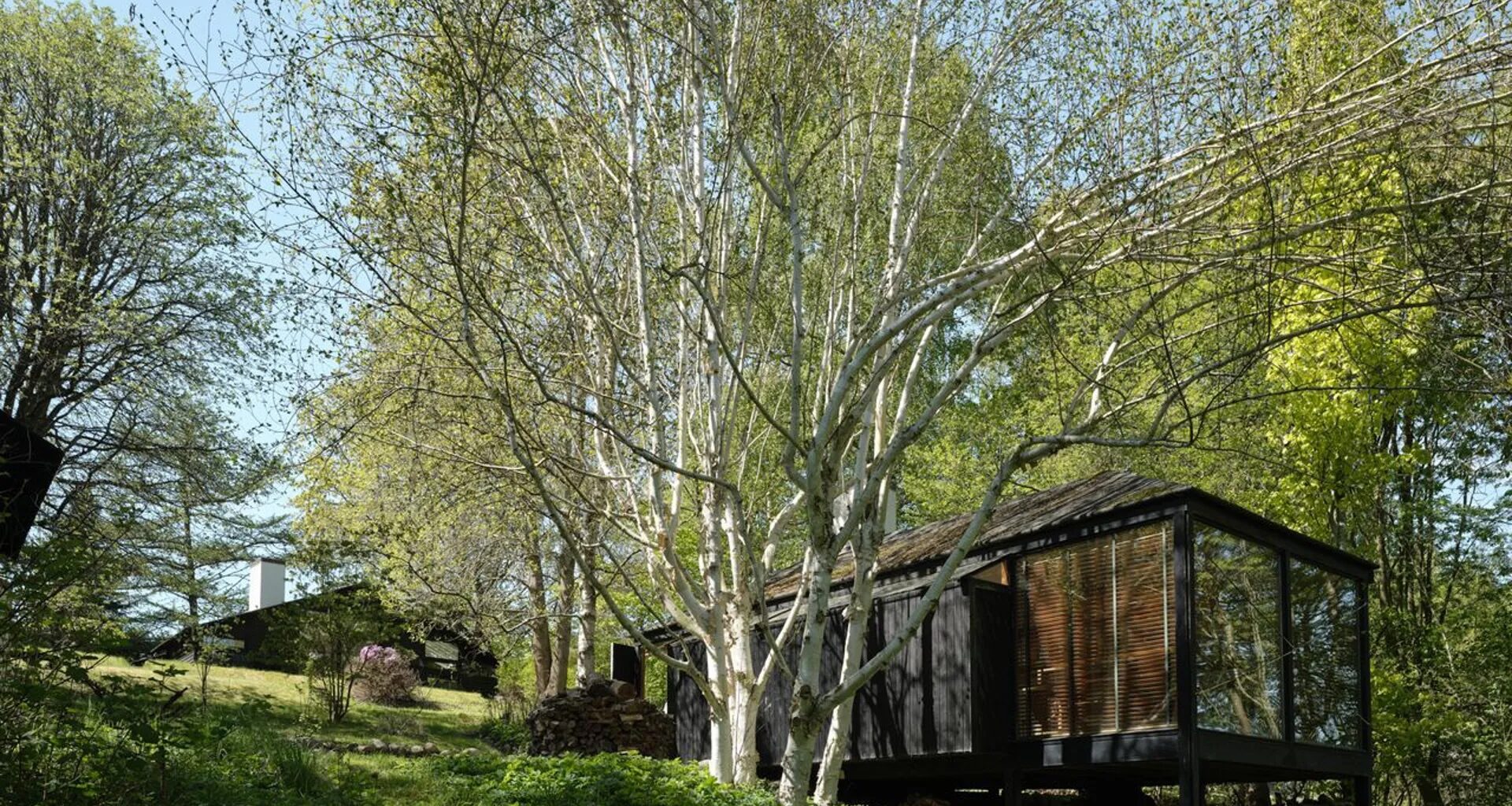 A four-building forest retreat comes up for sale on the Danish seaside