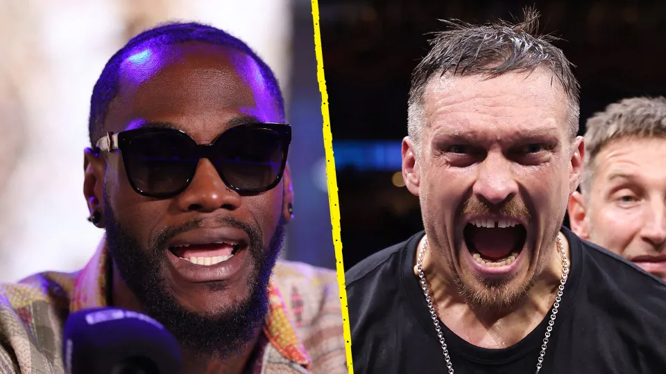 Deontay Wilder [left] with Oleksandr Usyk [right]