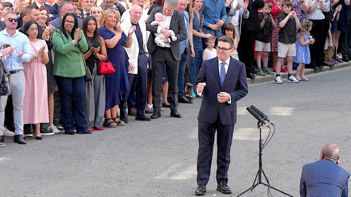 Andy Burnham speaks outside 10 Downing Street