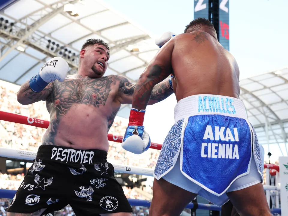 Andy Ruiz punching Jarrell Miller during their fighting draw