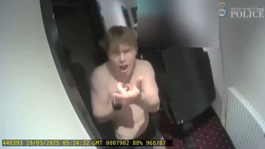 Undated handout file photo issued on June 10, 2026, by the Metropolitan Police showing Natland pretending to shoot an armed officer during his arrest.