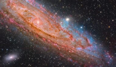 an astronomy photo of the spiral galaxy Andromeda