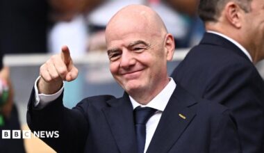 FIFA President Gianni Infantino in the stands before the England vs Norway match in the World Cup