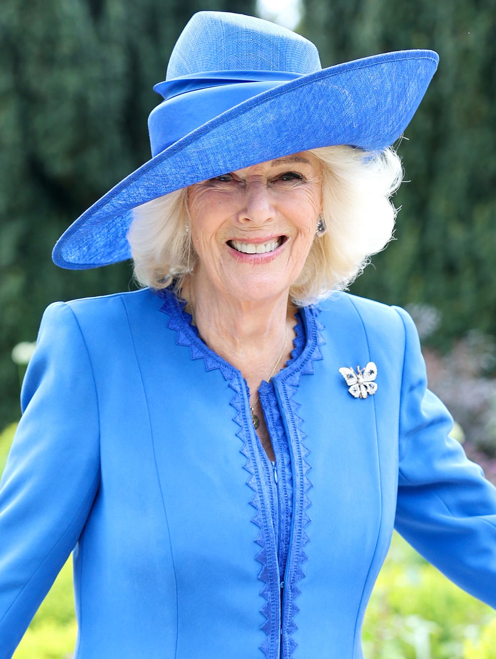 hillsborough, northern ireland may 20: queen camilla smiles as she poses during a garden party at hillsborough castle on may 20, 2026 in hillsborough, northern ireland. (photo by chris jackson/getty images)