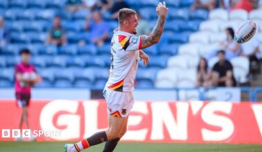 Ryan Sutton celebrating a try for Bradford Bulls