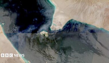 The Bab al-Mandab Strait in an aerial image.