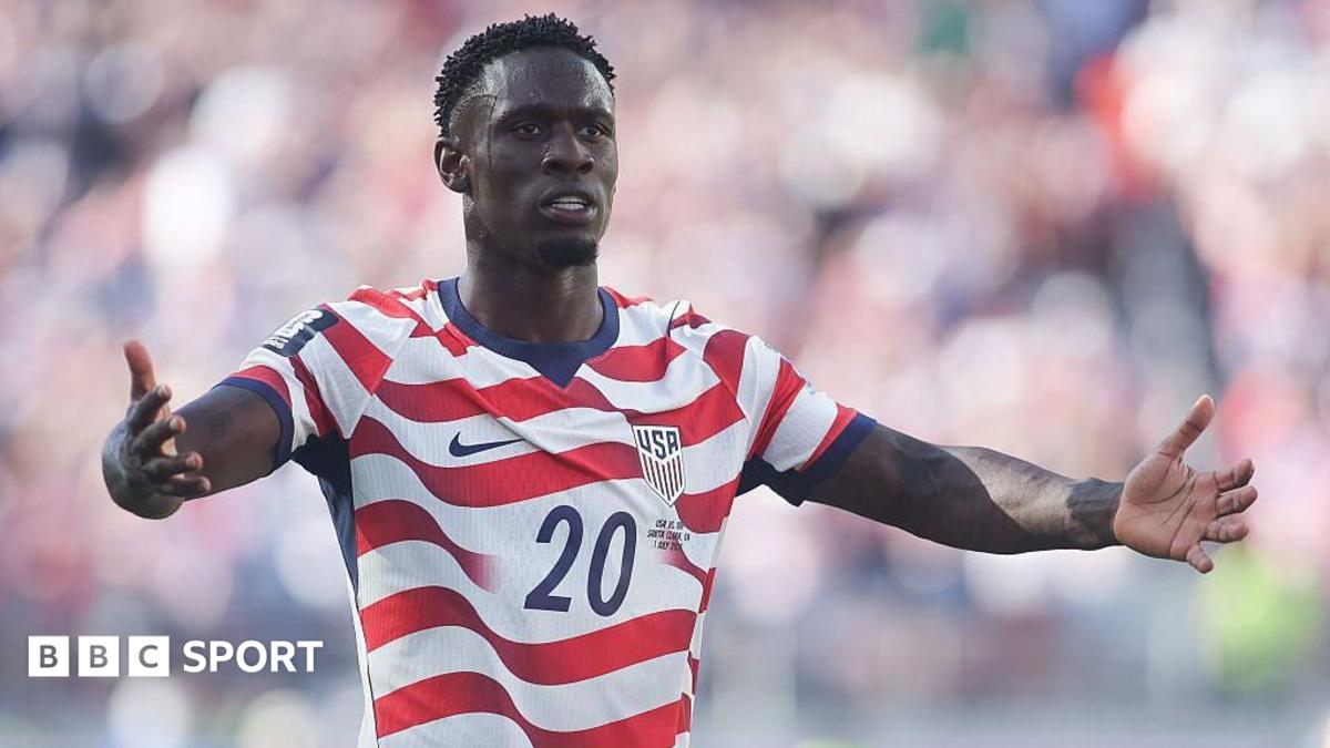 A view of big screen showing a red card for Folarin Balogun during the FIFA World Cup 2026 Round Of 32 match between USA and Bosnia and Herzegovina