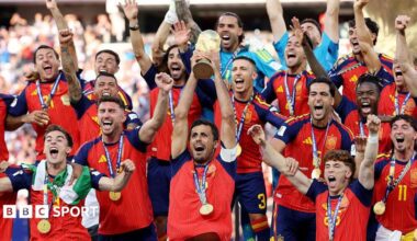 Spain celebrate winning the  men's World Cup