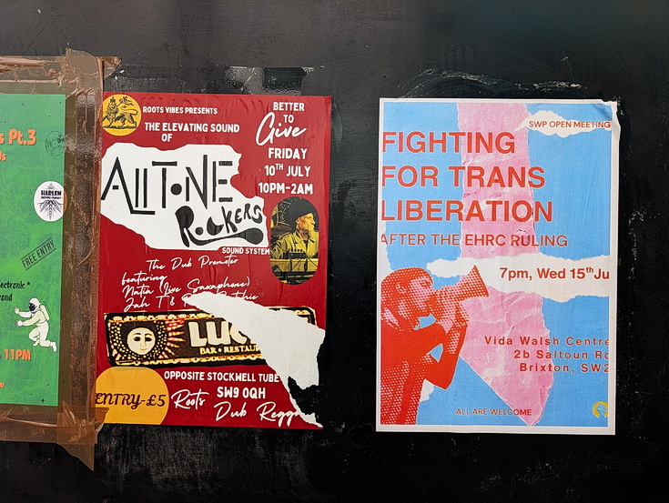 Photo feature: street posters and stickers on the streets of Brixton, July 2026