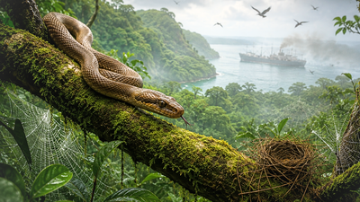 Brown tree snakes reached Guam hidden in military cargo during World War II, and it triggered an ecological collapse that wiped out nearly all native birds and slashed tree seedling growth by up to 92%