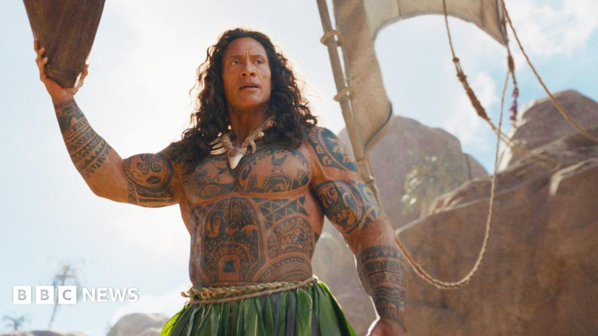 Still of Dwayne Johnson as demigod Maui in the live-action 2026 film Moana